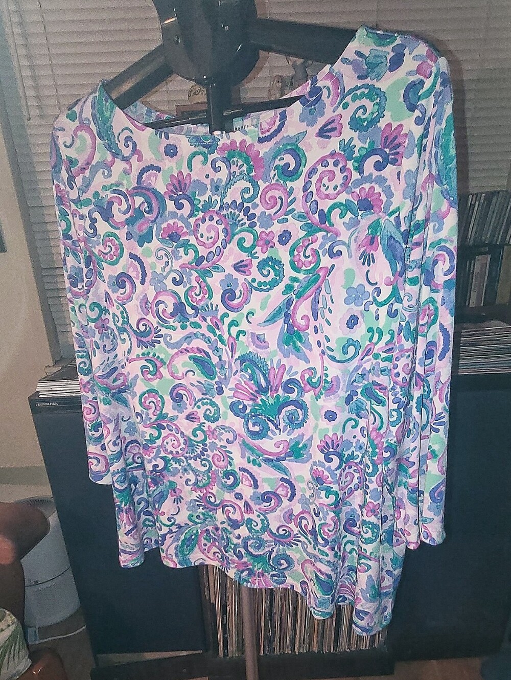 ✨ Susan Graver Liquid Knit Bright Paisley Boatneck Tunic Top XLP